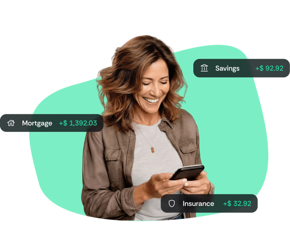 Person smiling while reviewing finances on a mobile phone